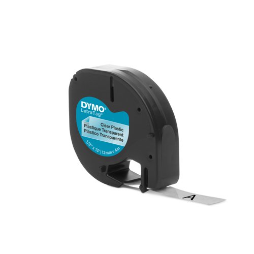 Dymo LetraTag Tape Plastic 12mmx4m Black on Clear Ref S0721530 4059152 Buy online at Office 5Star or contact us Tel 01594 810081 for assistance
