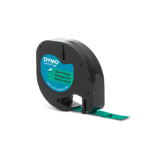 Dymo 91204 12mm x 4m Black On Green Plastic Tape | 15510J | Newell Brands