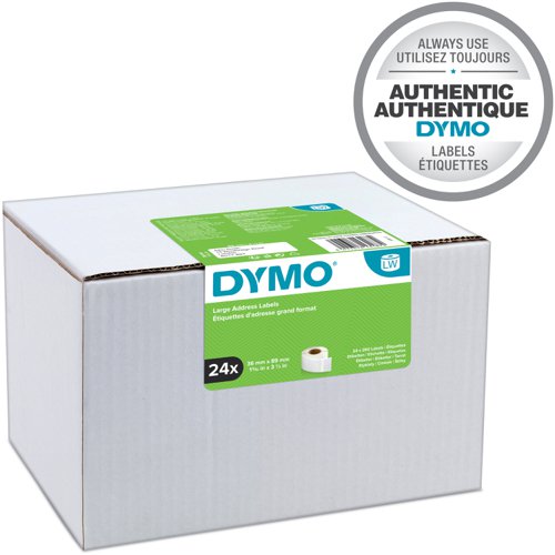 Dymo 99012 36mm x 89mm Large Address Labels Black on White Box of 2 Rolls