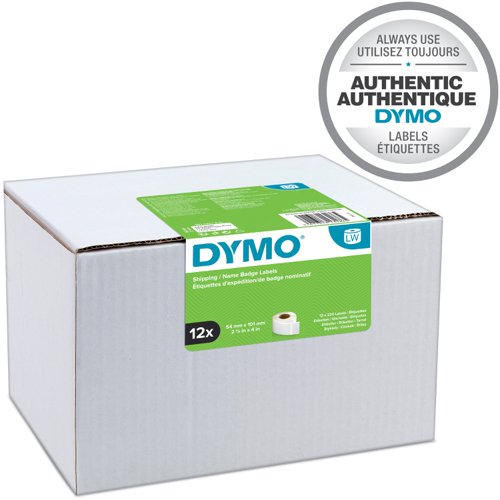 Dymo LabelWriter Shipping Label or Name Badge 54x101mm 220 Labels Per Roll White (Pack 12) - S0722420 73032NR Buy online at Office 5Star or contact us Tel 01594 810081 for assistance