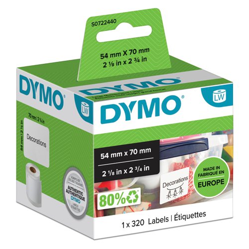 Dymo 99015 54mm x 70mm Large Multipurpose Labels Black On White