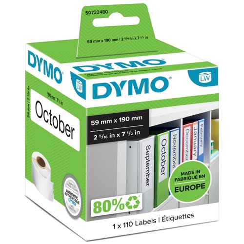 Dymo LabelWriter Labels Lever Arch File Large 60x190mm White Ref 99019 S0722480 [Pack 110]  879215