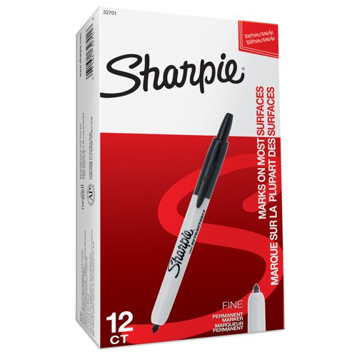 Sharpie Permanent Marker Retractable with Seal Bullet Tip 1.0mm Black Ref S0810840 [Pack 12]
