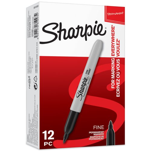 Sharpie Permanent Markers Fine Tip 0.9mm Black Ref S0810930 [Pack 12]