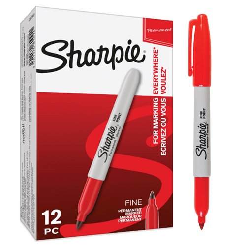 Sharpie Permanent Marker Fine Tip 0.9mm Red Ref S0810940 [Pack 12]