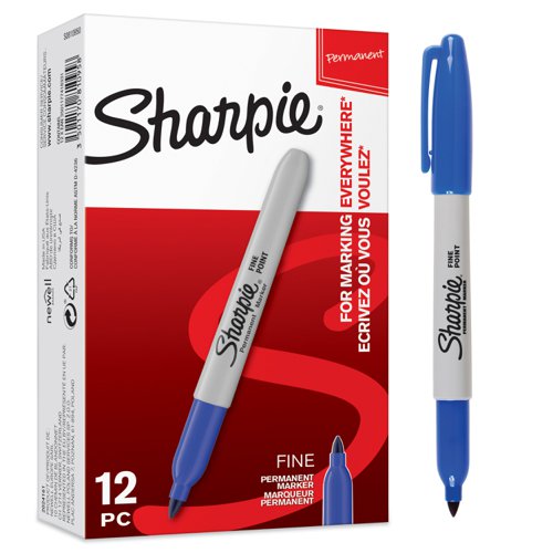 Sharpie Permanent Marker Fine Tip 0.9mm Blue Ref S0810950 [Pack 12]