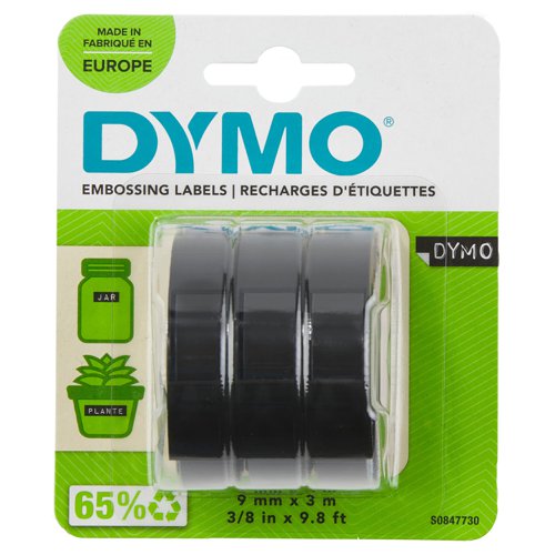 Dymo Embossing Tape 9mmx3m Black (Pack 3) S0847730