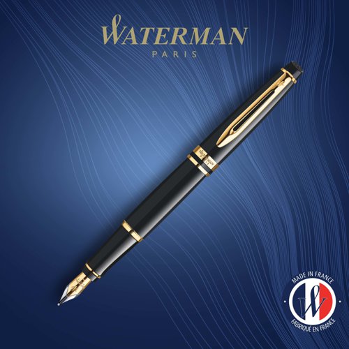 Waterman Expert Fountain Pen Black/Gold Barrel Blue Ink Gift Box - S0951660