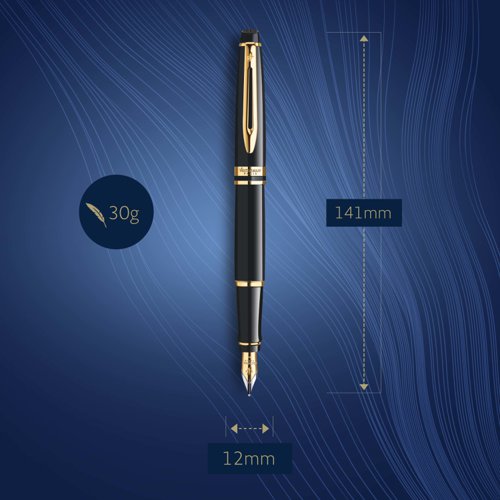 Waterman Expert Fountain Pen Black/Gold Barrel Blue Ink Gift Box - S0951660