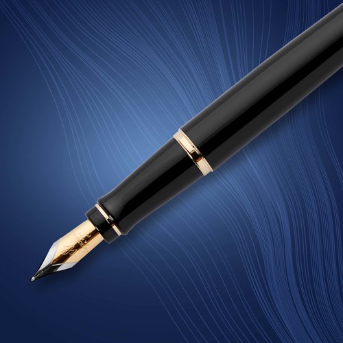 Waterman Expert Fountain Pen Black/Gold Barrel Blue Ink Gift Box - S0951660