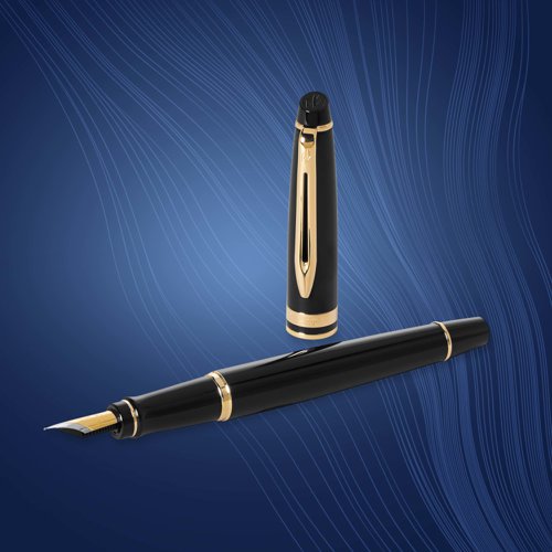 Waterman Expert Fountain Pen Black/Gold Barrel Blue Ink Gift Box - S0951660