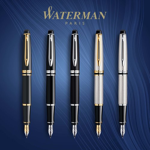 Waterman Expert Fountain Pen Black/Gold Barrel Blue Ink Gift Box - S0951660