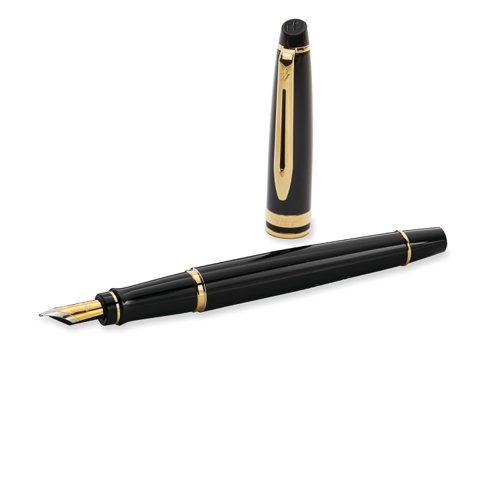 Waterman Expert Fountain Pen Black/Gold Barrel Blue Ink Gift Box - S0951660