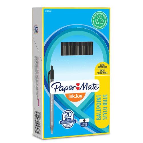 30391J - Paper Mate S0957030 Inkjoy 100 Retractable Medium Tip Black Box of 20