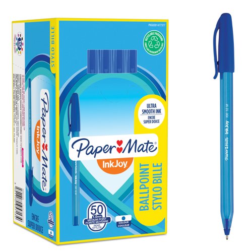 Paper Mate S0957130 Inkjoy 100 Capped Medium Tip Blue Box of 50