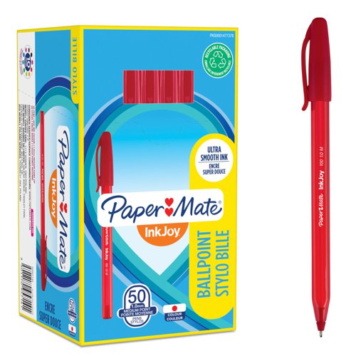 Paper Mate InkJoy 100 Ballpoint Pen 1.0mm Tip 0.7mm Line Red (Pack 50) -  S0957140 (56043NR)