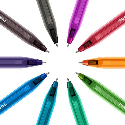 Spread joy with vivid colour! Paper Mate InkJoy 100ST ballpoint pens have a smooth, fast-starting writing system that spreads ink easily so writingâ€™s never a drag. Even work or school is fun when you can choose from a rainbow of ten brilliant colours and enjoy ink that flows as freely as your thoughts. Brighten up every page and make writing more exciting with Paper Mate InkJoy ballpoint pens.