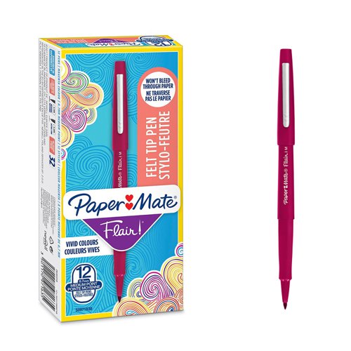 Dull, smudgy ink is a downer. So boost your writing fun-factor with Paper Mate Flair Felt Tip Pens! With 32 bright colours and smudge-resistant ink that wonâ€™t bleed through the page, these pens make writing a blast. The Medium Point writes in bold, colourful lines so your self-expression makes a major statement. With Flair Felt Tip Pens, thereâ€™s no limit to your fun.