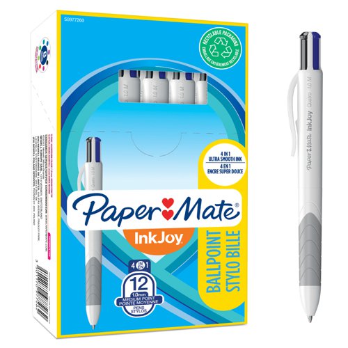 Paper Mate InkJoy Quatro 4 Colours Ballpoint Pen 1.0mm Tip Black/Blue/Green/Red Ink (Pack 12) - S0977260