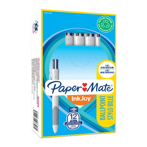 Paper Mate InkJoy Quatro 4 Colours Ballpoint Pen 1.0mm Tip Black/Blue/Green/Red Ink (Pack 12) - S0977260 56183NR