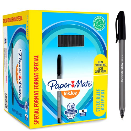 Paper Mate S0977410 Inkjoy 100 Capped with a Medium Tip Black Ink Box of 100