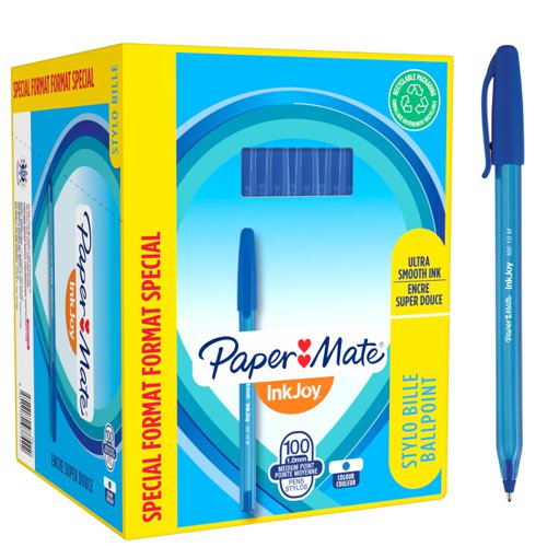 Paper Mate S0977420 Inkjoy 100 Capped Medium Tip Blue, Box of 100