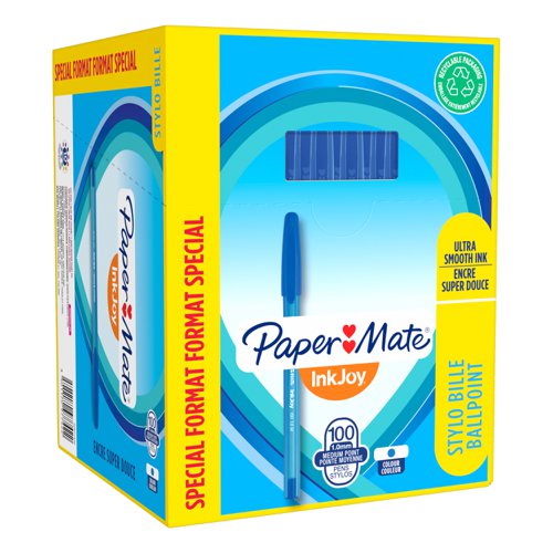 Paper Mate InkJoy 100 Ball Pen Medium 1.0mm Tip Blue S0977420 [Pack 80 plus 20 FREE]