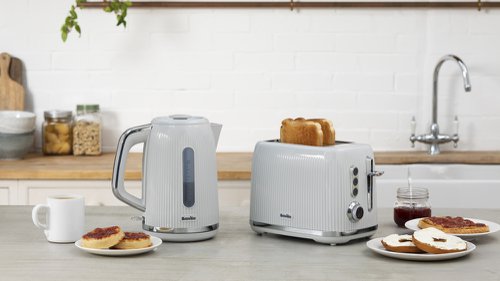 52940NR | Breville VTR002 Bold Ice Grey 2-Slice Toaster with High-Lift & Wide Slots Grey & Silver Chrome Glossy, ridged textured finish with high shine chrome accents and illuminated controls for ease of use