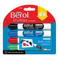 Berol Dry Wipe Whiteboard Pens Bullet Tip Black Blue Red & Green (Pack 4) - 1984863