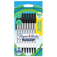 Paper Mate Kilometrico Ballpoint Pen Medium Point 1.0mm Black 80% recycled Plastic (Pack 8) - 2187678