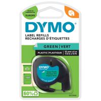 Dymo 91204 12mm x 4m Black On Green Plastic Tape