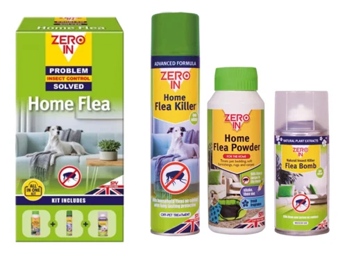 Zero In All-In-One Flea Killer Kit 3 Treatment Pack Powder, Spray and Room Bomb