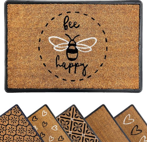 Bee Happy 40 x 60cm Door Mat Made from Recycled Materials Anti-slip Door Mat