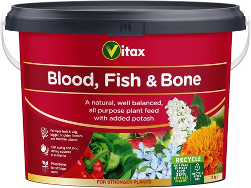 Vitax Blood Fish & Bone Fertiliser AllYear Around Continuous Nutrition 10kg Resealable Tub