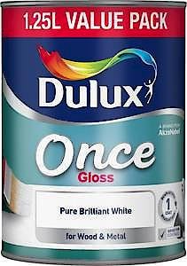 Dulux Once Gloss Paint For Wood And Metal - Pure Brilliant White 1.2 5 Litres