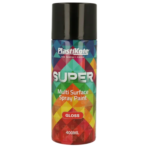 PlastiKote SUPER Spray Paint  Black  400ml  Gloss Finish