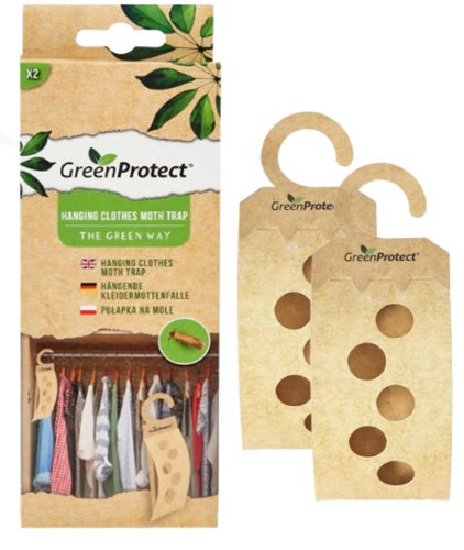 Green Protect Hanging Clothes Moth Trap Odourless 2 Pack Easy Hangers