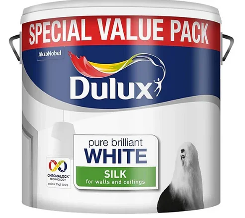 Dulux Walls & Ceilings Pure brilliant white Silk Emulsion paint, 10L