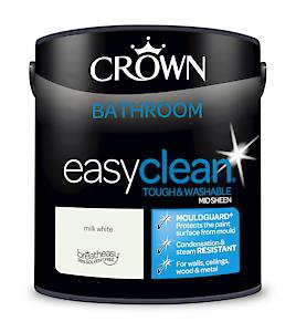 2.5L Crown Easyclean Bathroom Mid-Sheen Emulsion Multi Surface Paint Milk White