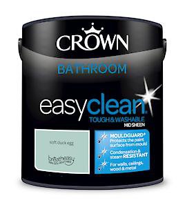 2.5L Crown Easyclean Bathroom Mid-Sheen Emulsion Multi Surface Paint Soft Duck Egee