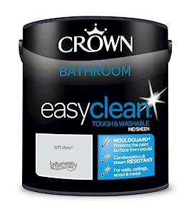 2.5L Crown Easyclean Bathroom Mid-Sheen Emulsion Multi Surface Paint Soft Steel