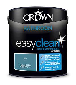 2.5L Crown Easyclean Bathroom Mid-Sheen Emulsion Multi Surface Paint With Mouldguard+  Teal
