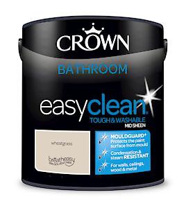 2.5L Crown Easyclean Bathroom Mid-Sheen Emulsion Multi Surface Paint  Wheatgrass