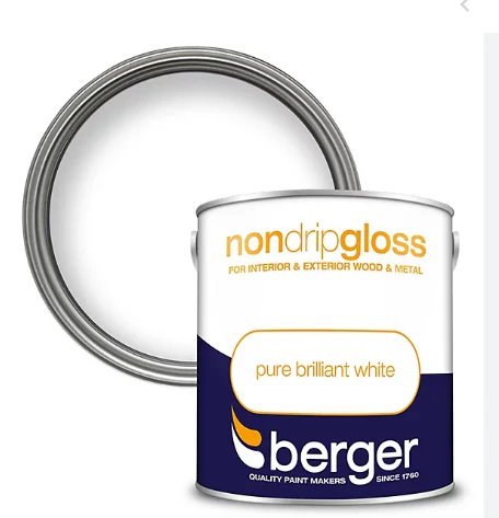 Berger Non Drip Gloss Paint Pure Brilliant White 2.5L