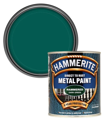 Hammerite Direct To Rust Metal Paint - Hammered Dark Green Finish 250Ml