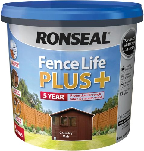 Ronseal Fence Life Plus+ Country Oak 5 Litre.