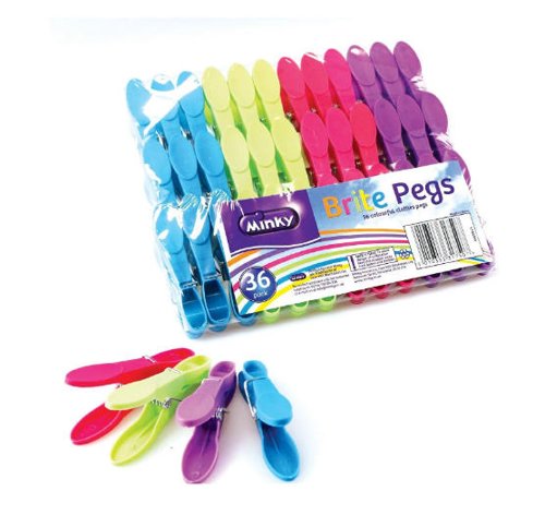 Minky Brite Pegs, Multi-Colour Colour Multicoloured Branded Pegs Pack Of 36