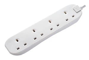 Masterplug Four Socket Long Extension Lead, 1 Metre, White