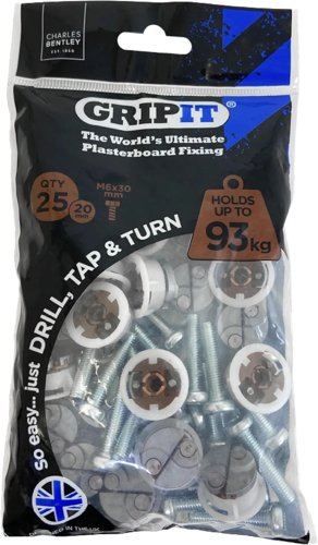 Gripit Brown Plasterboard Fixings - Pack of 25 : Heavy Duty Holds 93kg
