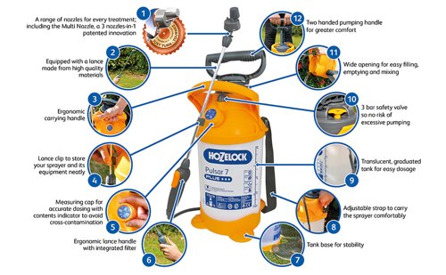 Hozelock Pressure Sprayer  Pulsar Viton  Includes Carry Strap  7L capacity